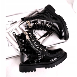 FRROCK Kinderstiefel mit Fell gewärmt, schwarz lackiert Say You 2