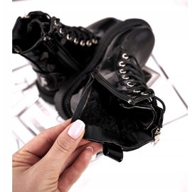 FRROCK Kinderstiefel mit Fell gewärmt, schwarz lackiert Say You 3