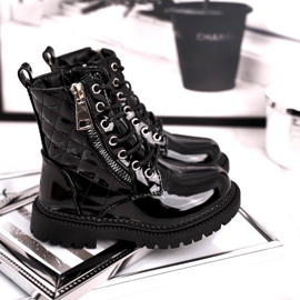 FRROCK Kinderstiefel mit Fell gewärmt, schwarz lackiert Say You 1