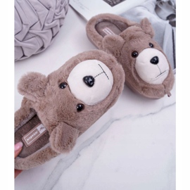 Damen Hausschuhe mit Fell Braunbär beige 1