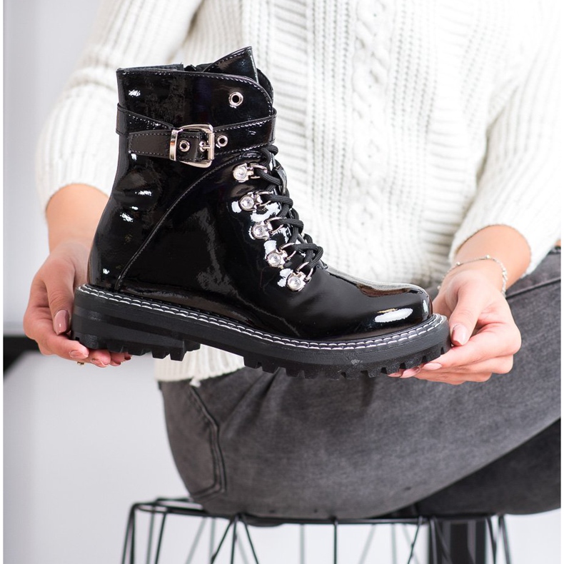 SDS Modische lackierte Trapper schwarz 2