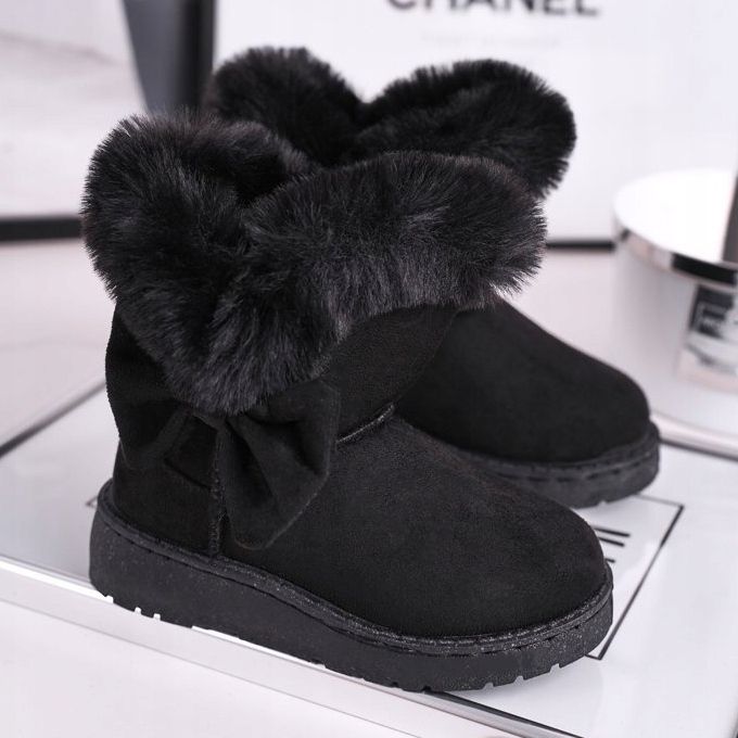FRROCK Schwarze Kinder-Schneestiefel Vella mit Fellschleife 1