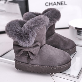 FRROCK Graue Kinder-Schneestiefel Vella mit Fellschleife 1