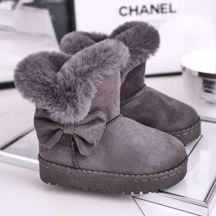 FRROCK Graue Kinder-Schneestiefel Vella mit Fellschleife 1