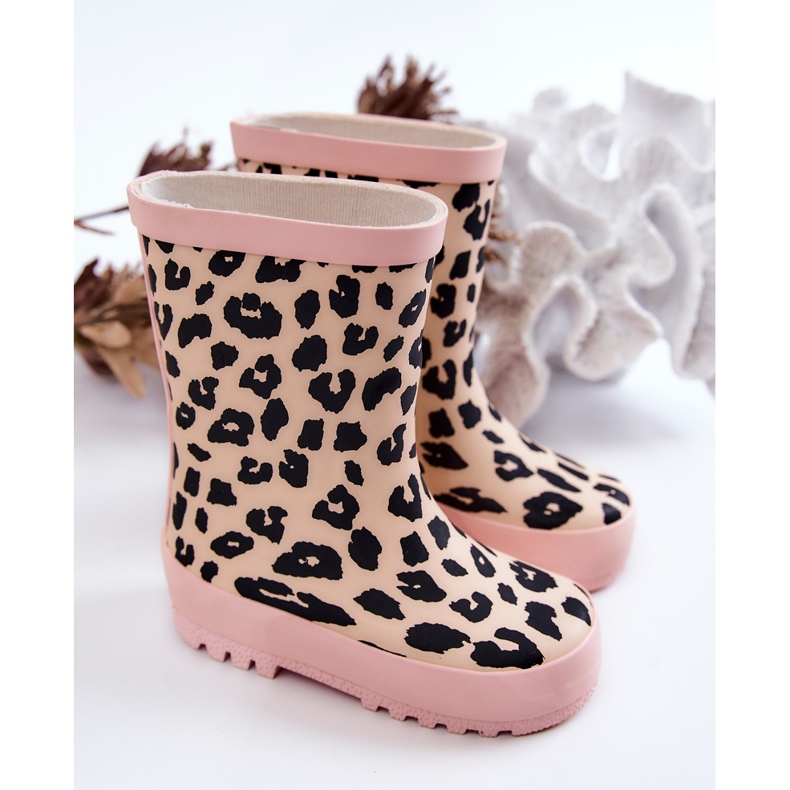 FRROCK Kinder Gummistiefel mit Leopardenmuster, pink Nanny schwarz rosa 2