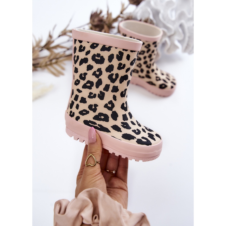 FRROCK Kinder Gummistiefel mit Leopardenmuster, pink Nanny schwarz rosa 1
