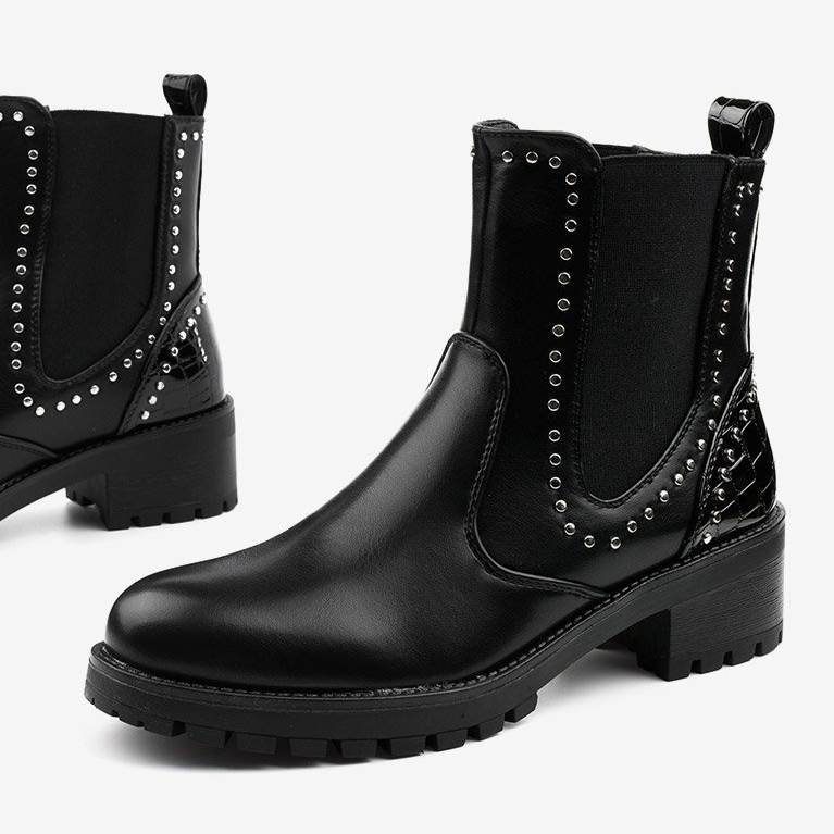 Schwarze isolierte Stiefel aus Haghill Öko-Leder silber- 1