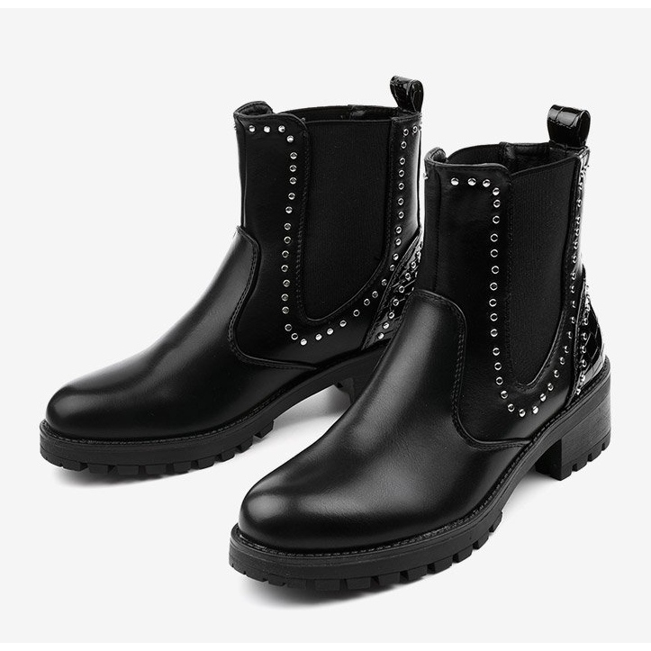 Schwarze isolierte Stiefel aus Haghill Öko-Leder silber- 2