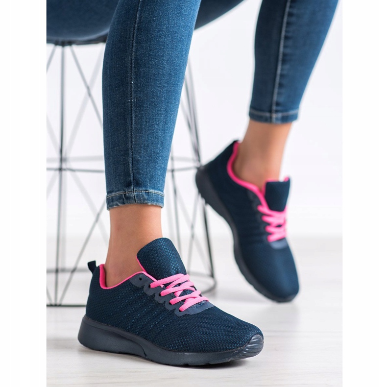 SHELOVET Marineblaue Sportschuhe rosa 1