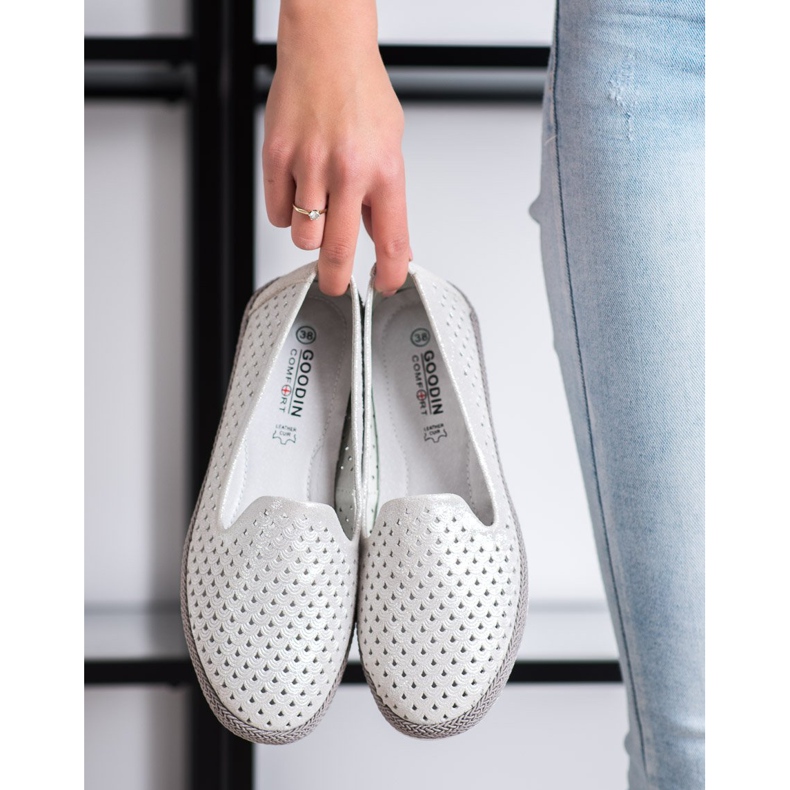 Goodin Durchbrochene Herren aus Leder weiß silber- 1