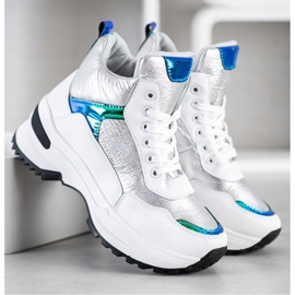 Ideal Shoes High-Top-Sneaker aus Öko-Leder weiß silber- 1