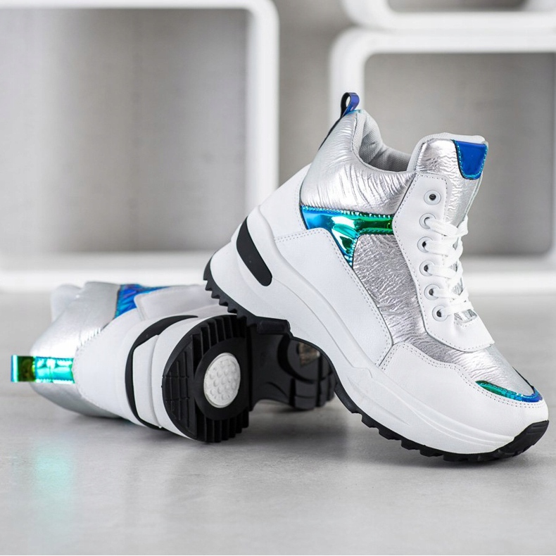 Ideal Shoes High-Top-Sneaker aus Öko-Leder weiß silber- 2