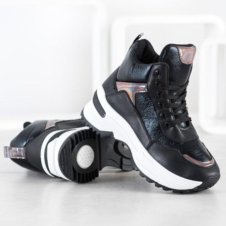 Ideal Shoes High-Top-Sneaker aus Öko-Leder schwarz rosa 2