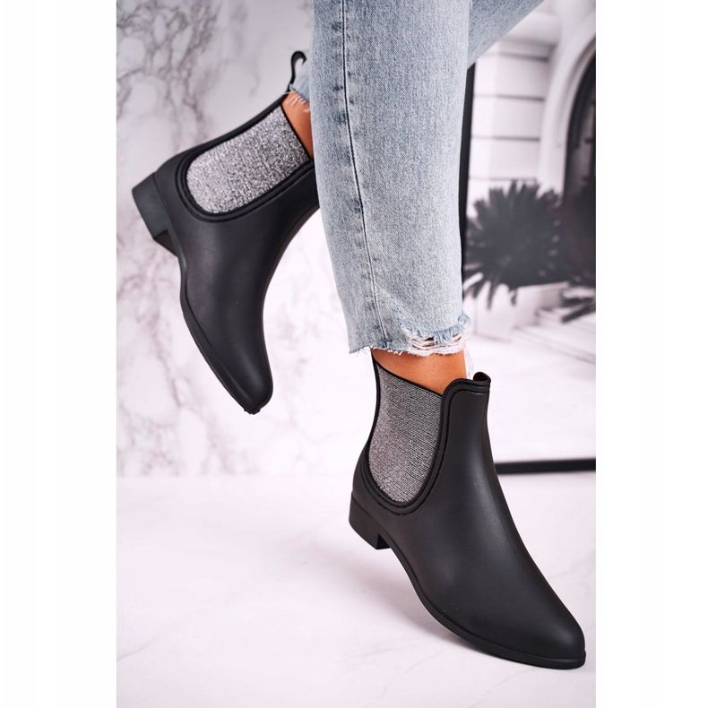 Mattschwarze Gummistiefel für Damen Silber Answear 2