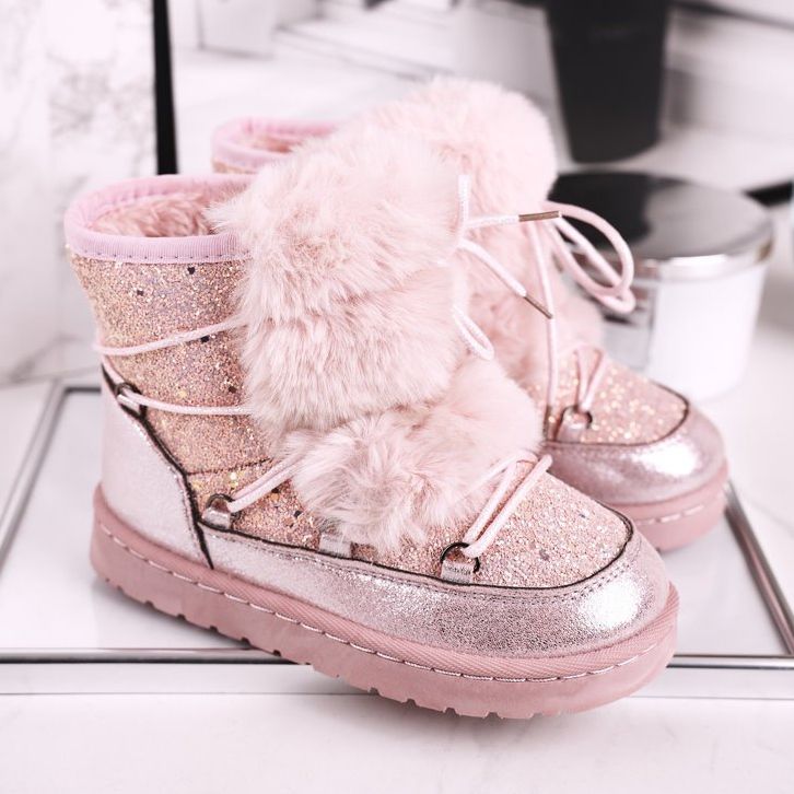 FRROCK Kinder-Schneestiefel mit Fell Rosa silber- 2
