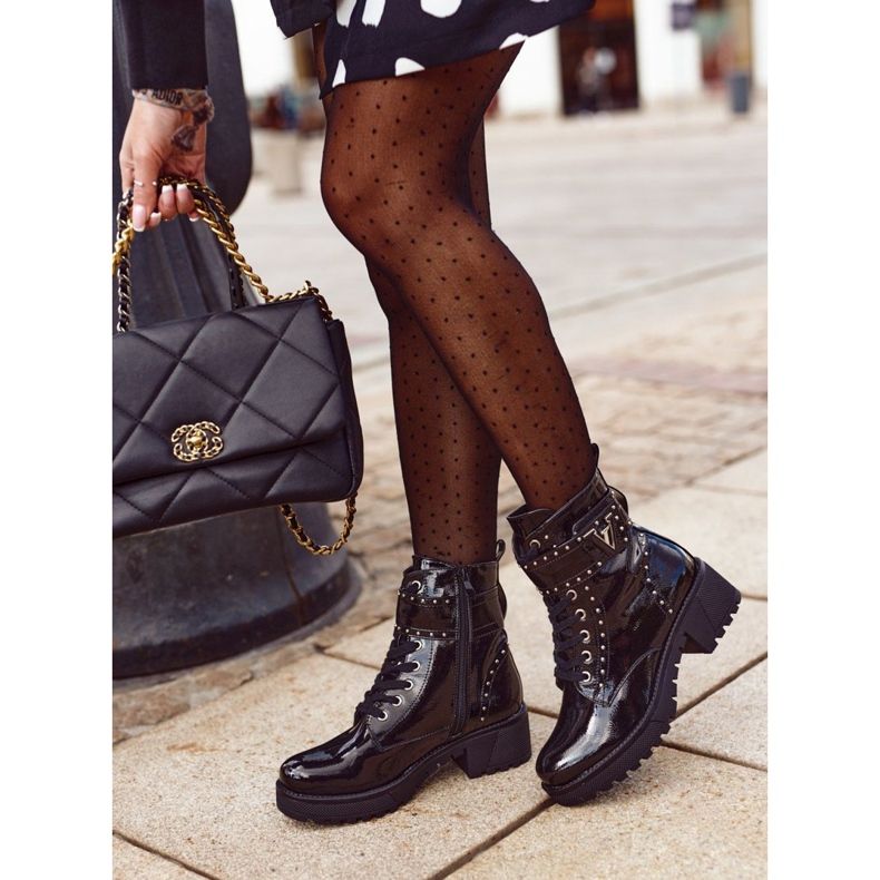 Schwarz lackierte Valeria Damen Arbeitsstiefel 2