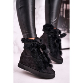 Schwarze Keilsneaker für Damen mit Fell Pretty Black silber- 1