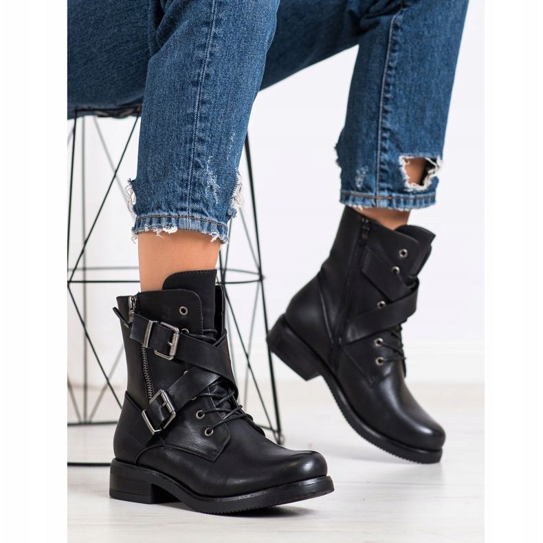 Kayla Klassische Arbeiter mit Schnallen schwarz 2