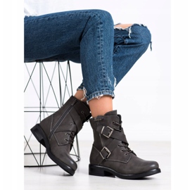 Kayla Klassische Arbeiter mit Schnallen grau 2