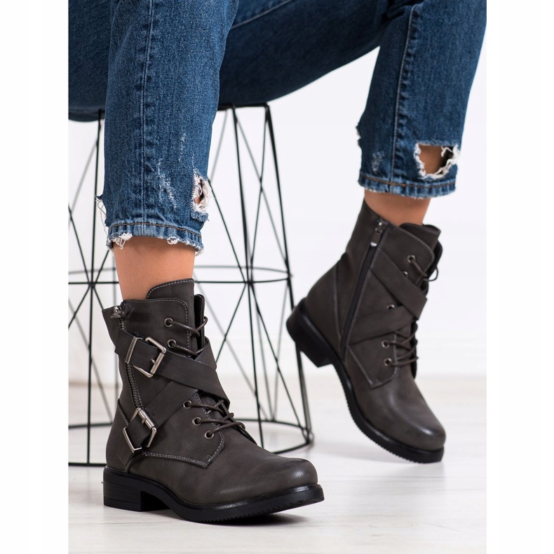 Kayla Klassische Arbeiter mit Schnallen grau 1