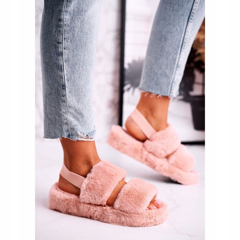 FJ1 Damenhausschuhe auf dem Plateau Pelz Orange Zuckerwatte 1