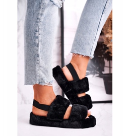 FJ1 Damen Hausschuhe auf dem Plateau Pelz Schwarz Zuckerwatte 2