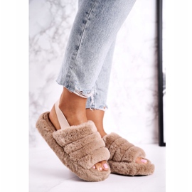 FJ1 Damenhausschuhe auf der Plattform Furry Brown Khaki Snowflake braun 1