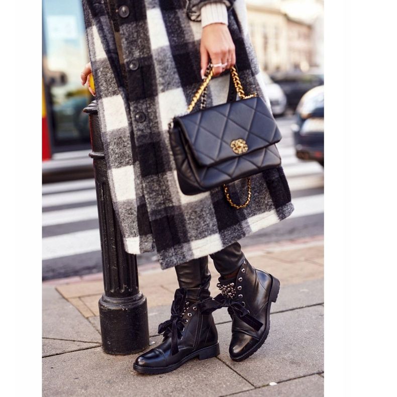 MSMG Damenstiefel mit Metallperlen Warm Perla Ribbon schwarz 1