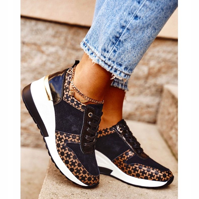 S.Barski Damen Sportschuhe Sneakers Schwarz Weiß Metronus beige golden 2