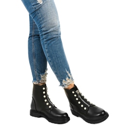 Schwarze flache Arbeitsstiefel für Damen 1