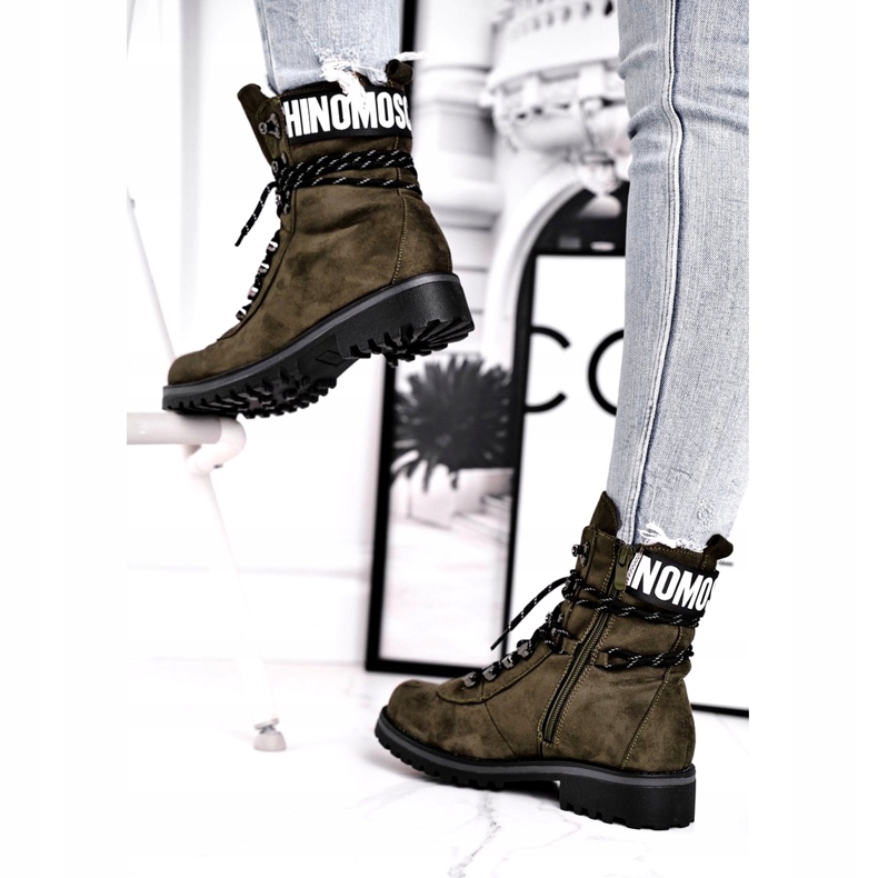 Evento Damen Timber Boots High Khaki 9BT35-1331 Dk.Green schwarz 2