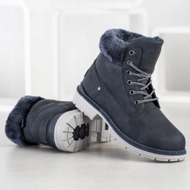 SHELOVET Wanderschuhe mit Fell navy blau 1