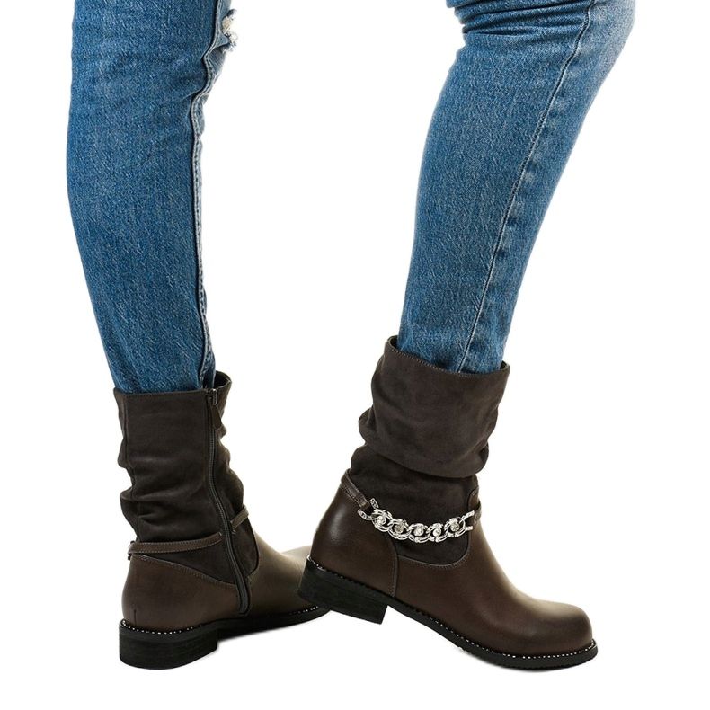 Graue flache Stiefeletten mit Petgell-Reißverschluss 2