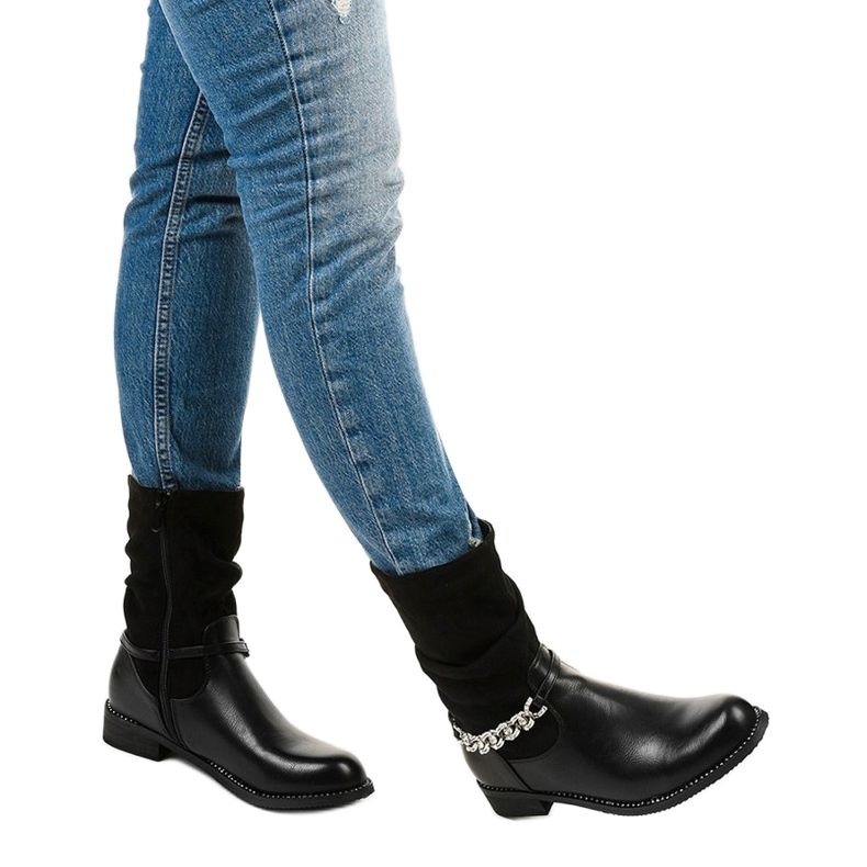 Schwarze, flache, isolierte Stiefel mit Petgella-Reißverschluss silber- 1