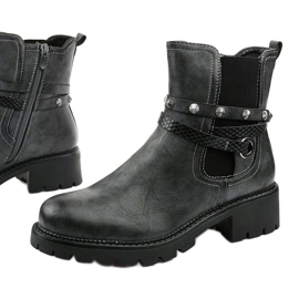 Graue flache Stiefelette mit Siempleglam-Reißverschluss schwarz 1