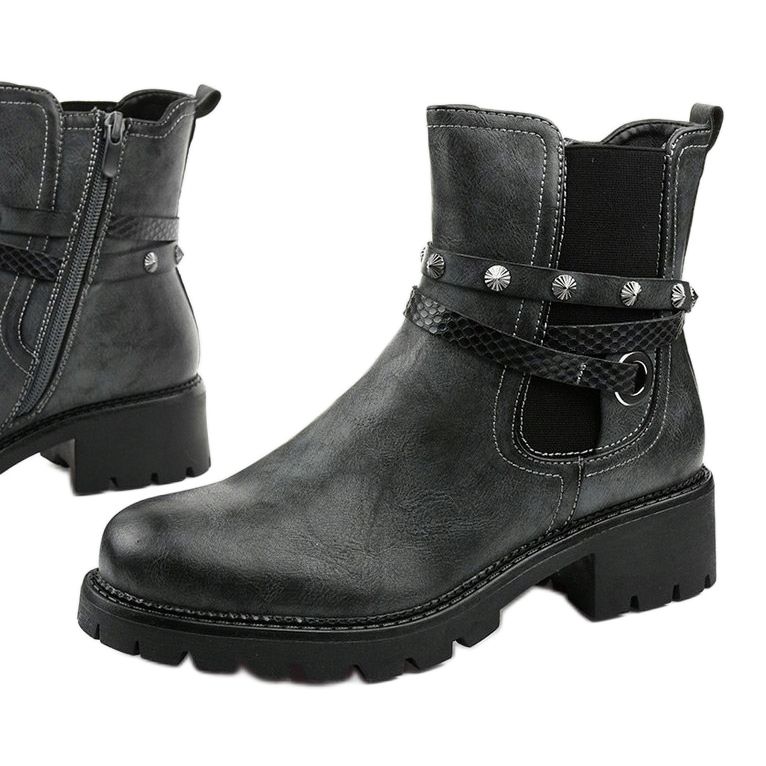 Graue flache Stiefelette mit Siempleglam-Reißverschluss schwarz 1