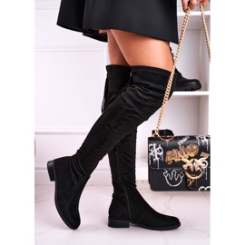 Overknee-Stiefel aus Wildleder für Damen Schwarz Rebecca 1