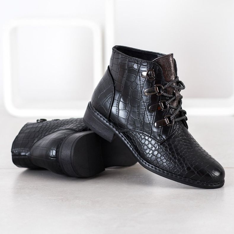 Goodin Elegante Schnürstiefel schwarz silber- 2