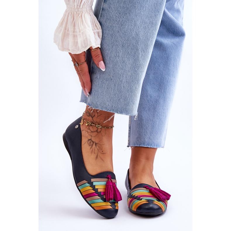 Maciejka Lederballerinas mit Fransen Marineblau 04016-17 mehrfarbig 1