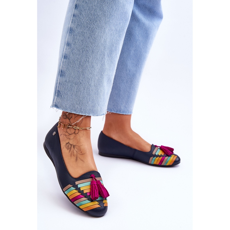 Maciejka Lederballerinas mit Fransen Marineblau 04016-17 mehrfarbig 2