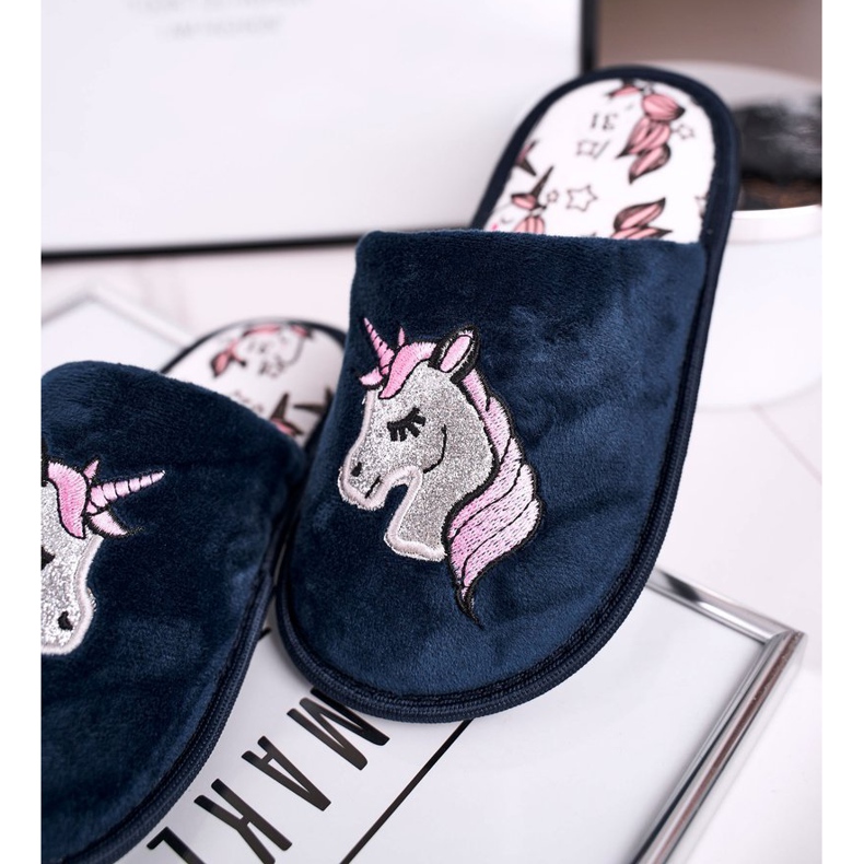Kinderhausschuhe mit Einhorn Navy Blue Unicorn marineblau 1