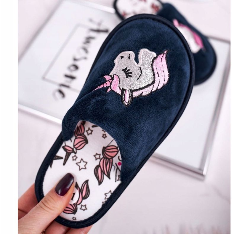 Kinderhausschuhe mit Einhorn Navy Blue Unicorn marineblau 2