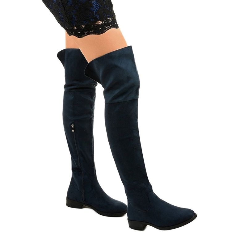 Wysless marineblaue flache Overknee-Stiefel navy blau 1