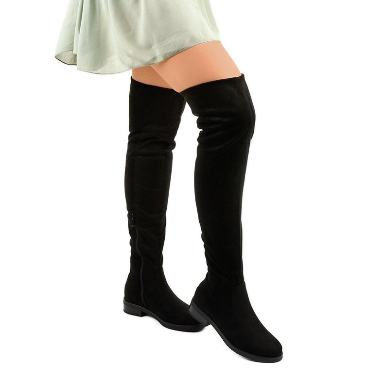 Schwarze flache Stiefelette mit langem Aeleos-Obermaterial 1