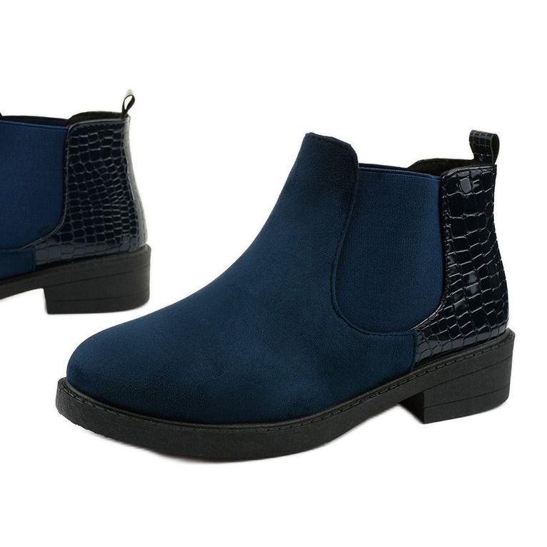 Herkrana flache Stiefel aus Wildleder in Marineblau 1