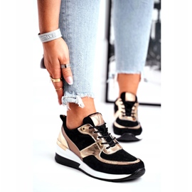 Vinceza Damen Sportschuhe Leder schwarz und gold 21-7777 golden 1