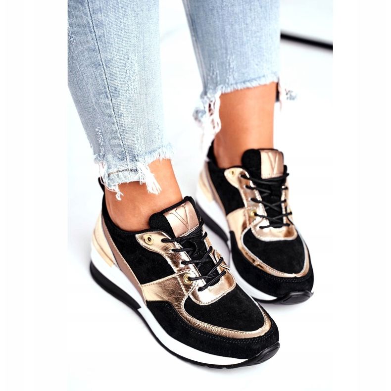 Vinceza Damen Sportschuhe Leder schwarz und gold 21-7777 golden 4