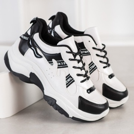 SHELOVET Bequeme Sneakers aus Öko-Leder weiß schwarz 2