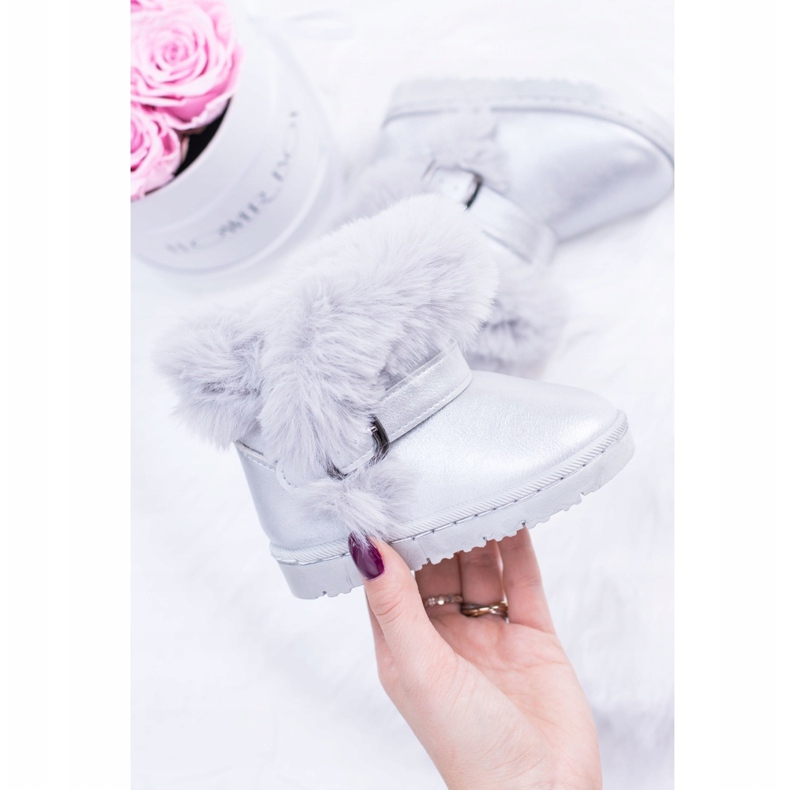 FRROCK Warme Kinder-Schneestiefel mit Fell Silver JellyBeans silber- 1
