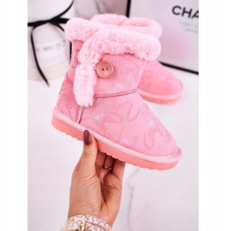 Apawwa Schneestiefel für Kinder mit Fell und Knopf Pink Kawai rosa 1